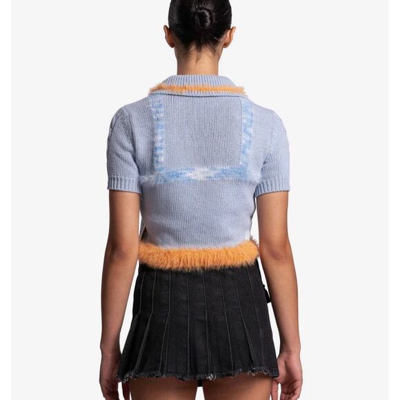 Andersson Bell Hayes Lingerie Intarsia Knit Collar Top/Sweater in Blue Medium - Picture 3 of 11